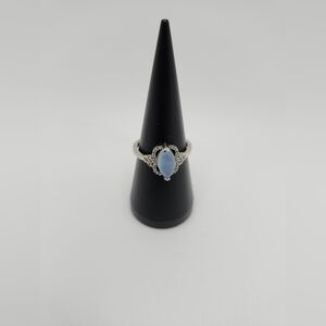 Size 10.  Marcasite light blue moonstone sterling silver ring.